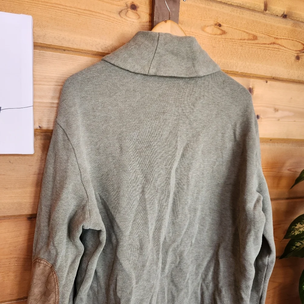 Polo Ralph Lauren Sweater Preppy Shawl Collar Elbow Patch L/S Pullover Knit Sz L